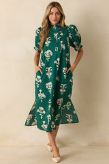 To Say The Least Hunter Green Floral Print Cotton Maxi Dress