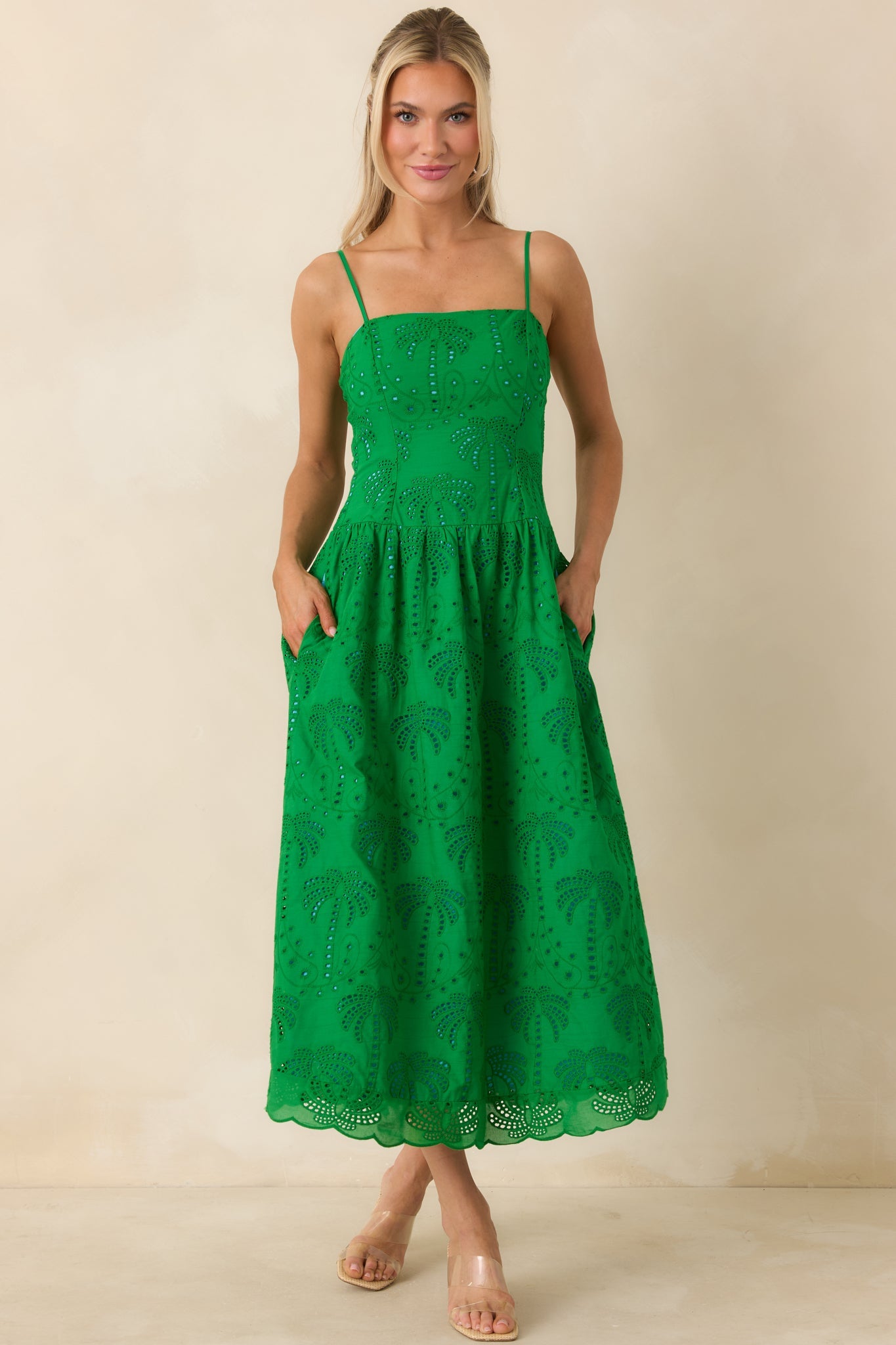 This Is It Green Cotton Eyelet Sleeveless Midi Dress