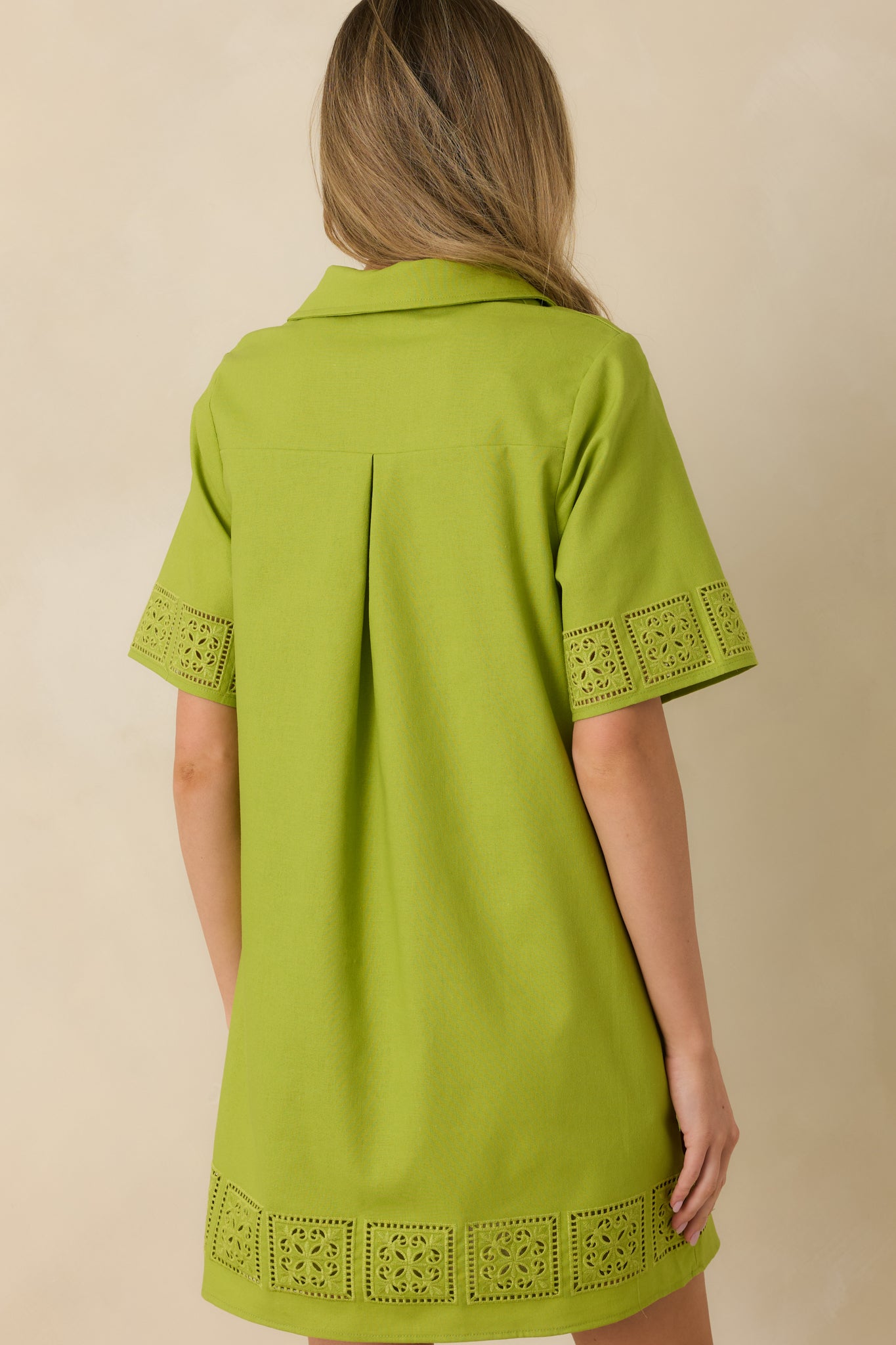 Something About You Avocado Green Cotton Blend Cut Out Detail Mini Shirt Dress