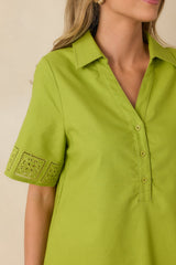 Something About You Avocado Green Cotton Blend Cut Out Detail Mini Shirt Dress