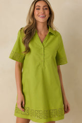 Something About You Avocado Green Cotton Blend Cut Out Detail Mini Shirt Dress