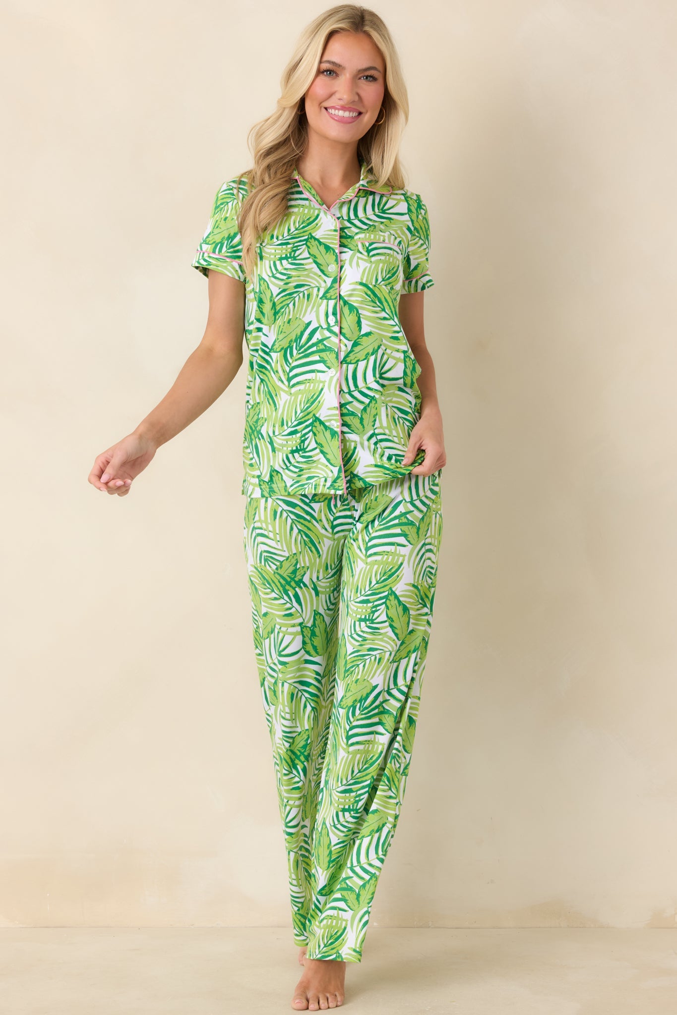 Leaf It to Me Green Leaf Print Drawstring Pajama Pants