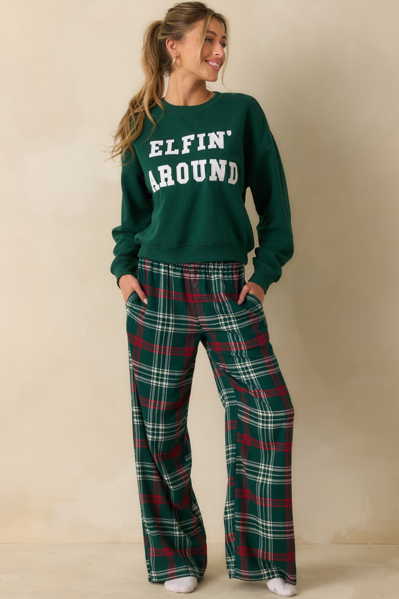 Z Supply Mistletoe Green Hangout Plaid Pajama Pants