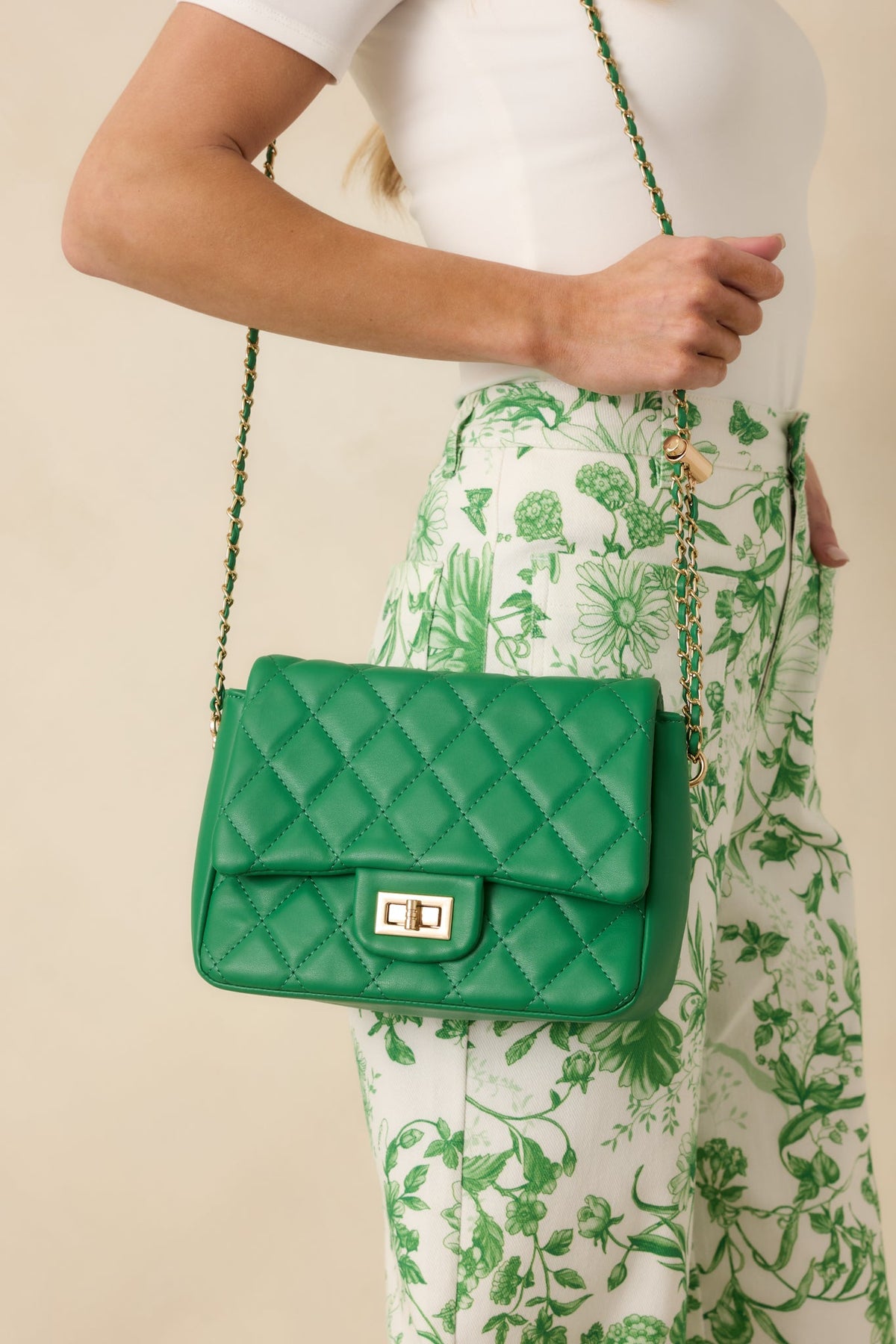 Everyday Pleasures Green Quilted Chain Strap Handbag
