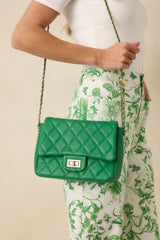 Everyday Pleasures Green Quilted Chain Strap Handbag