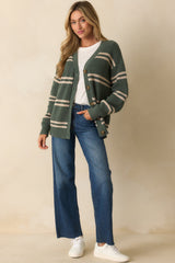Z Supply Green Cotton Boyfriend Striped Cardigan