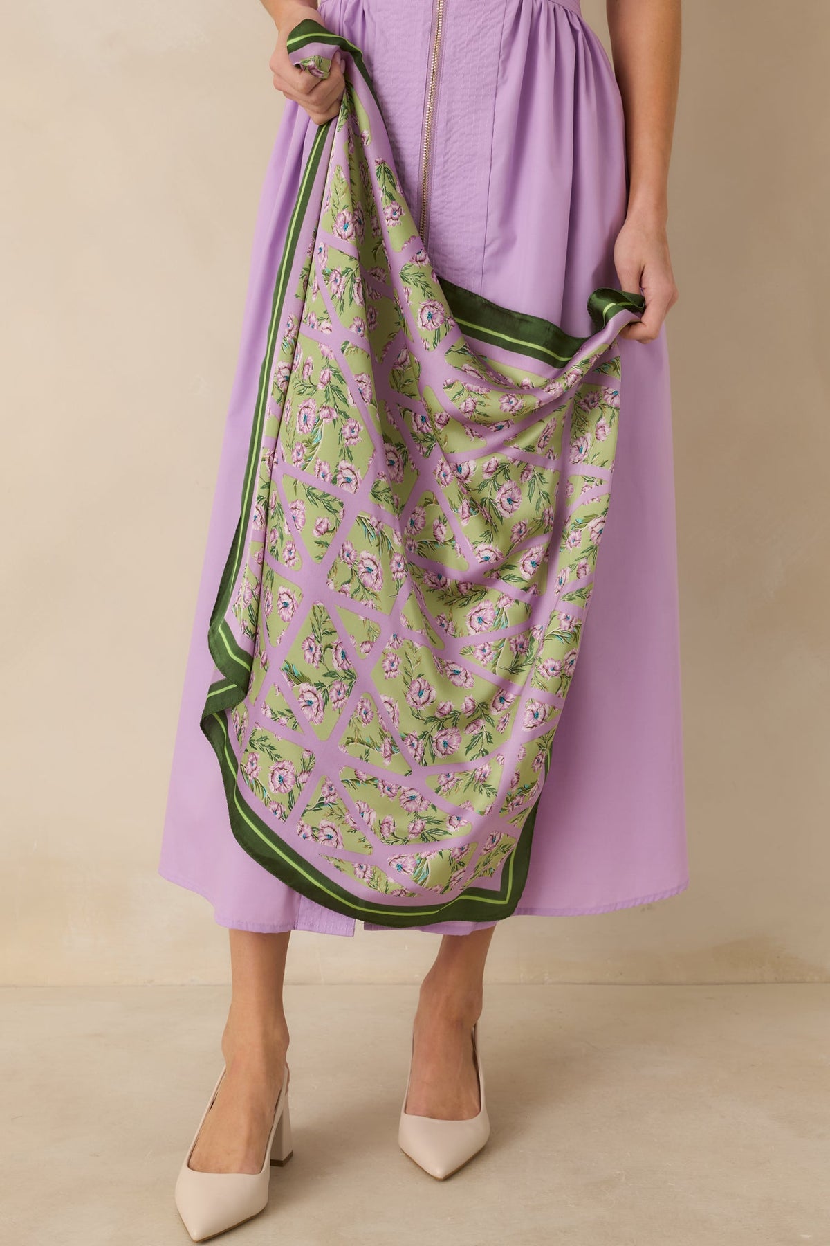 Parterre Garden Green Multi Floral Geometric Pattern Scarf