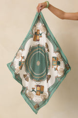 Along For The Ride Green Multi Carriage Pattern Scarf