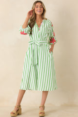 Having a Bright Outlook Green Stripe Floral Midi Dress