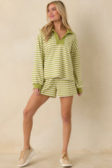 Smooth Strides Matcha Green Stripe Drawstring Lounge Shorts
