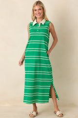 Polished Play Green Stripe Cotton Sleeveless Maxi Dress