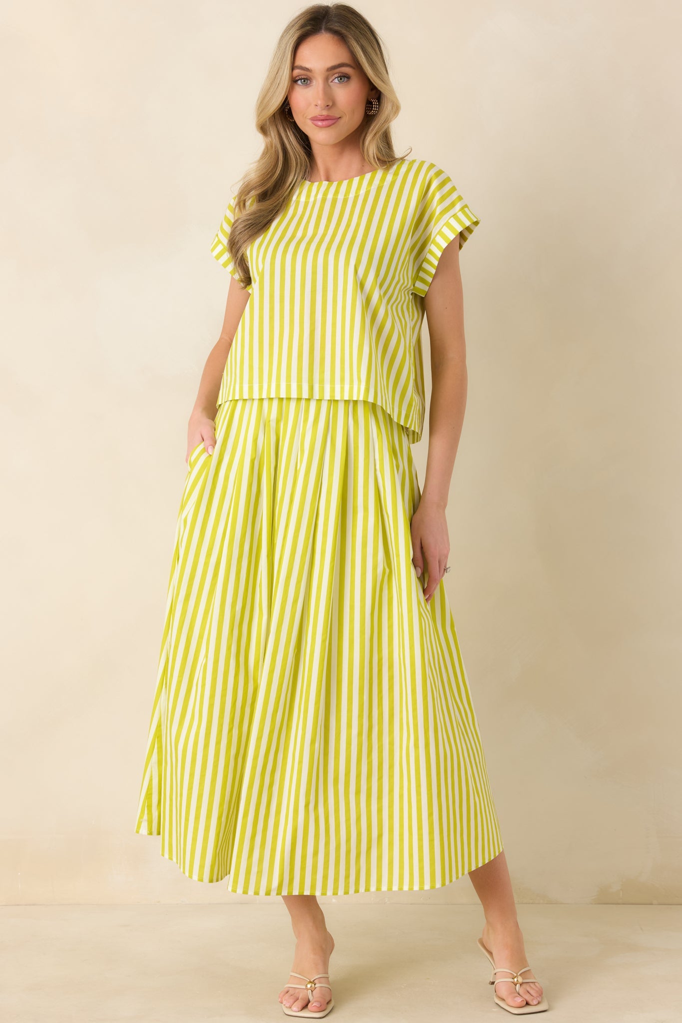 Making Moves Chartreuse Green Stripe Cotton Maxi Skirt