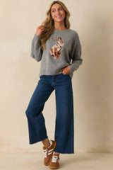 For The Time Being Grey Bunny Graphic Knit Sweater