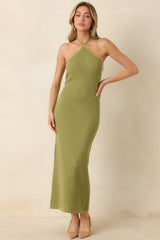 Causing a Heatwave Olive Green Textured Diamond Knit Halter Midi Dress