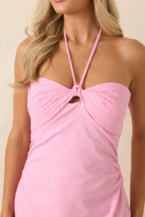 MINKPINK Gaia Pink Cotton Keyhole Detail Halter Midi Dress