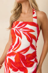 MINKPINK Ravelo Red Palm Print Halter Mini Dress