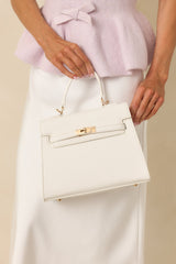 Reign It In White Faux Leather Twist Lock Handbag