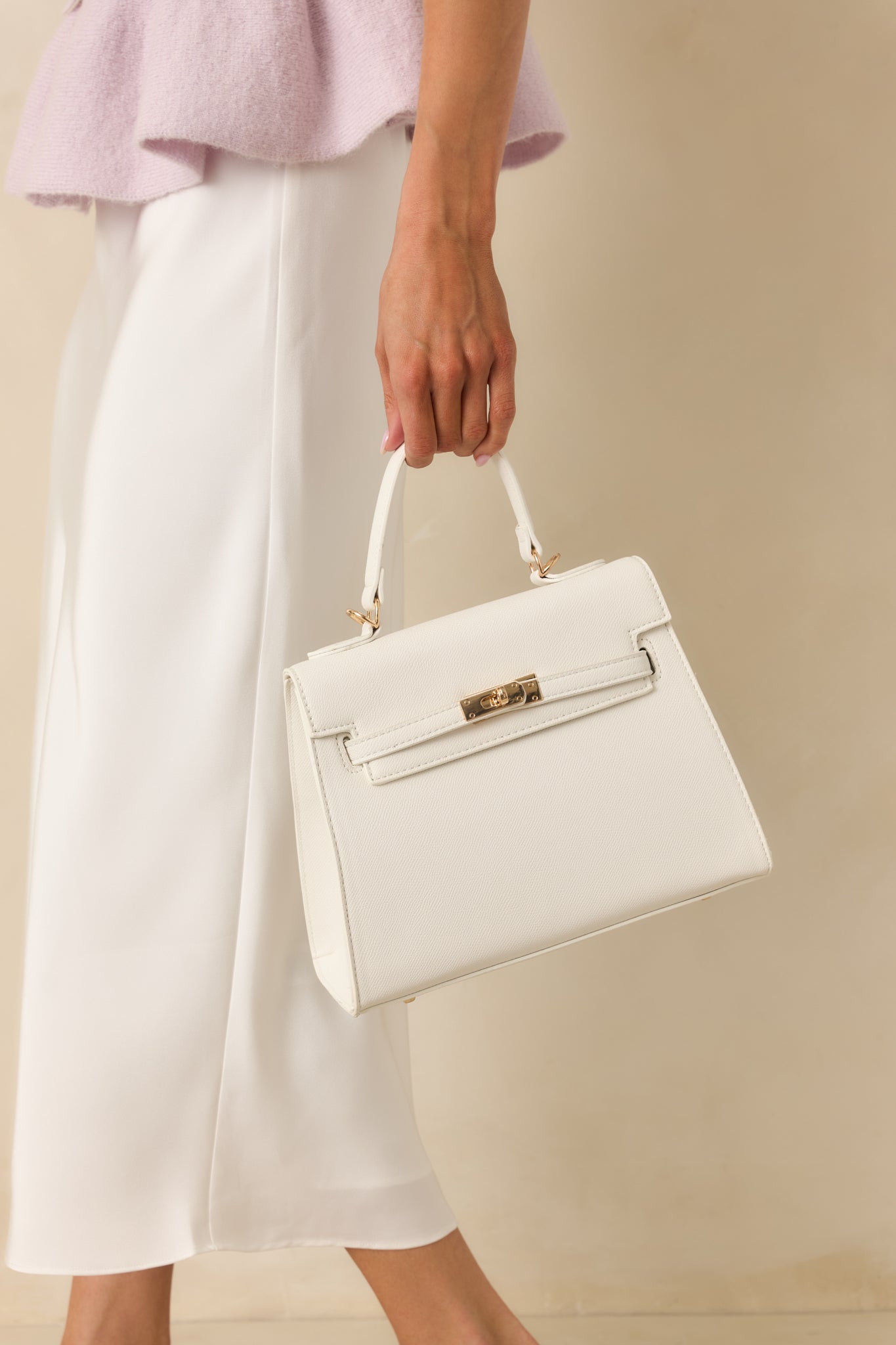 Reign It In White Faux Leather Twist Lock Handbag