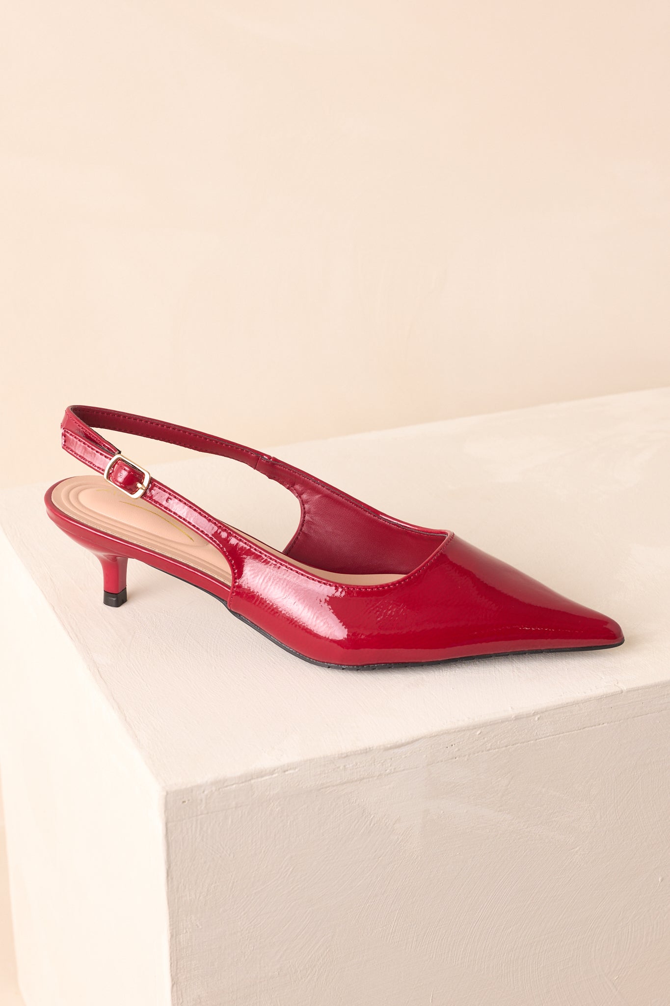 Meant To Be Me Red Patent Pointed-Toe Slingback Kitten Heels