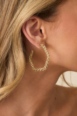 Take What's Yours Gold Twisted Rhinestone Hexagon Hoop Earrings