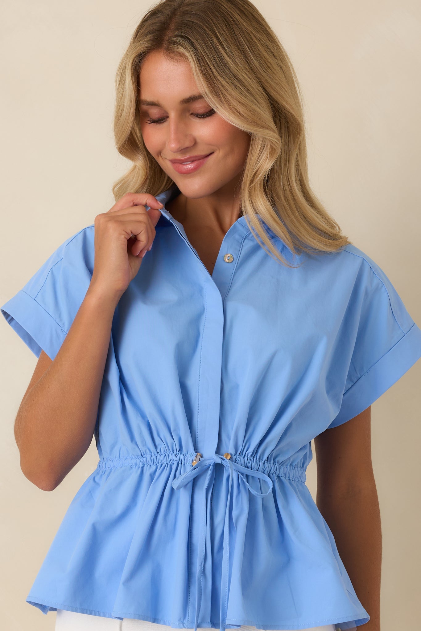 Fresh Outlook Sky Blue Cotton Peplum Top