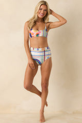 MINKPINK Elysia White Multi Tropical Tile Print High Waisted Bikini Bottoms