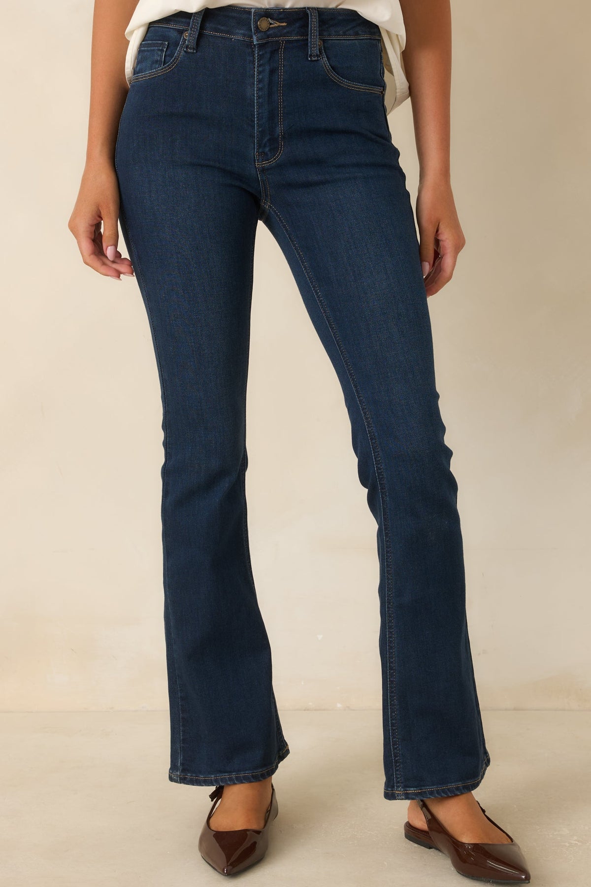 Get a Little Dark Wash Cotton Denim Slight Flare Jeans