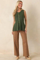 Business & Pleasure Camel Brown Cotton Wide Leg Cropped Pants