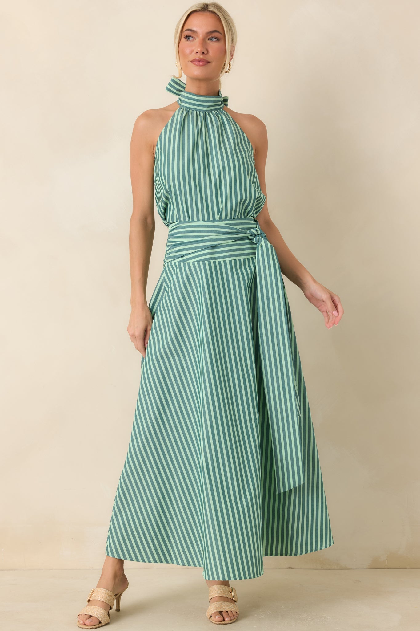 FRNCH Carmine Green Stripe Cotton Maxi Skirt