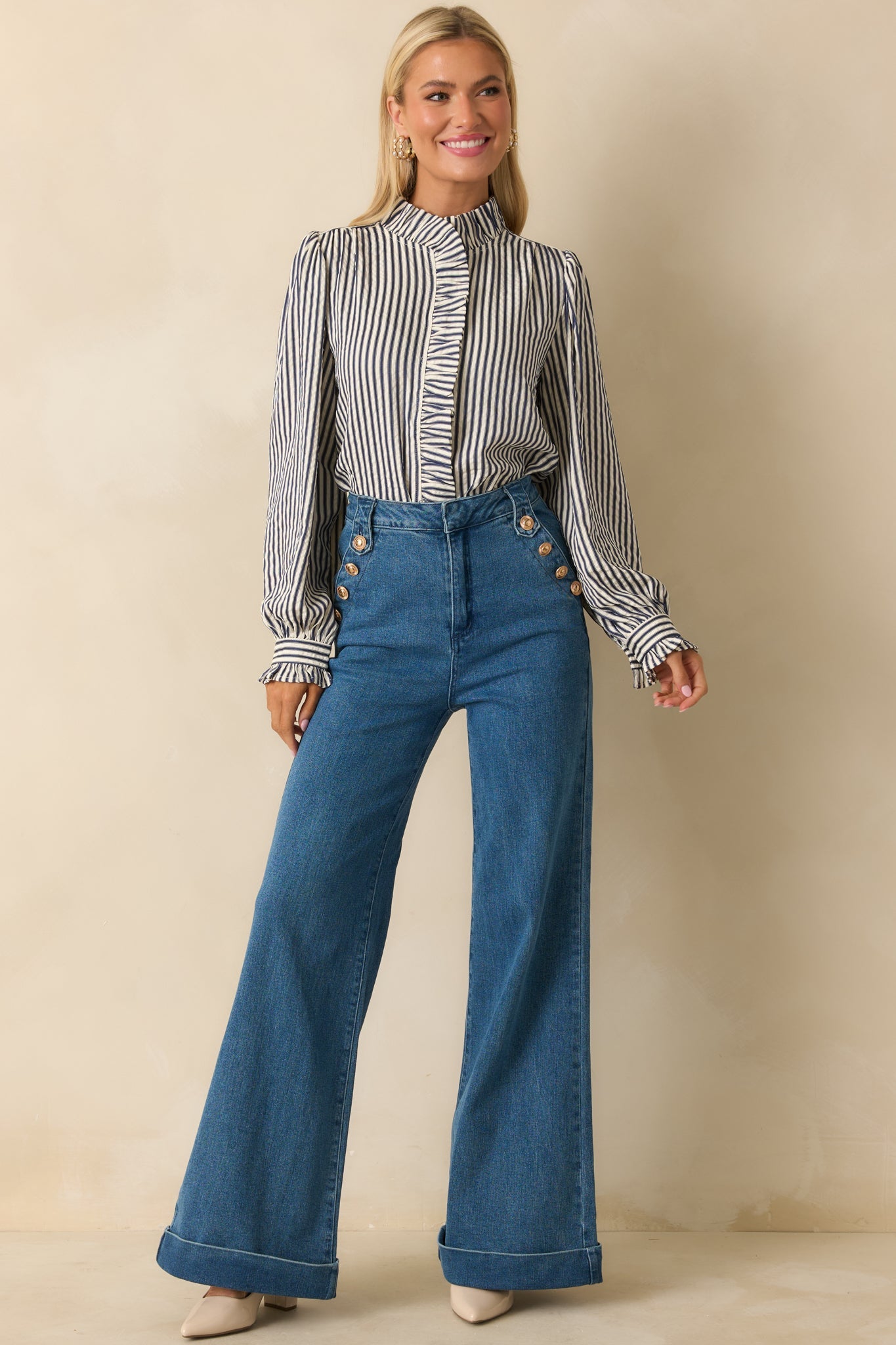 Nautical By Nature Indigo Stretch High Waisted Wide Leg Jeans