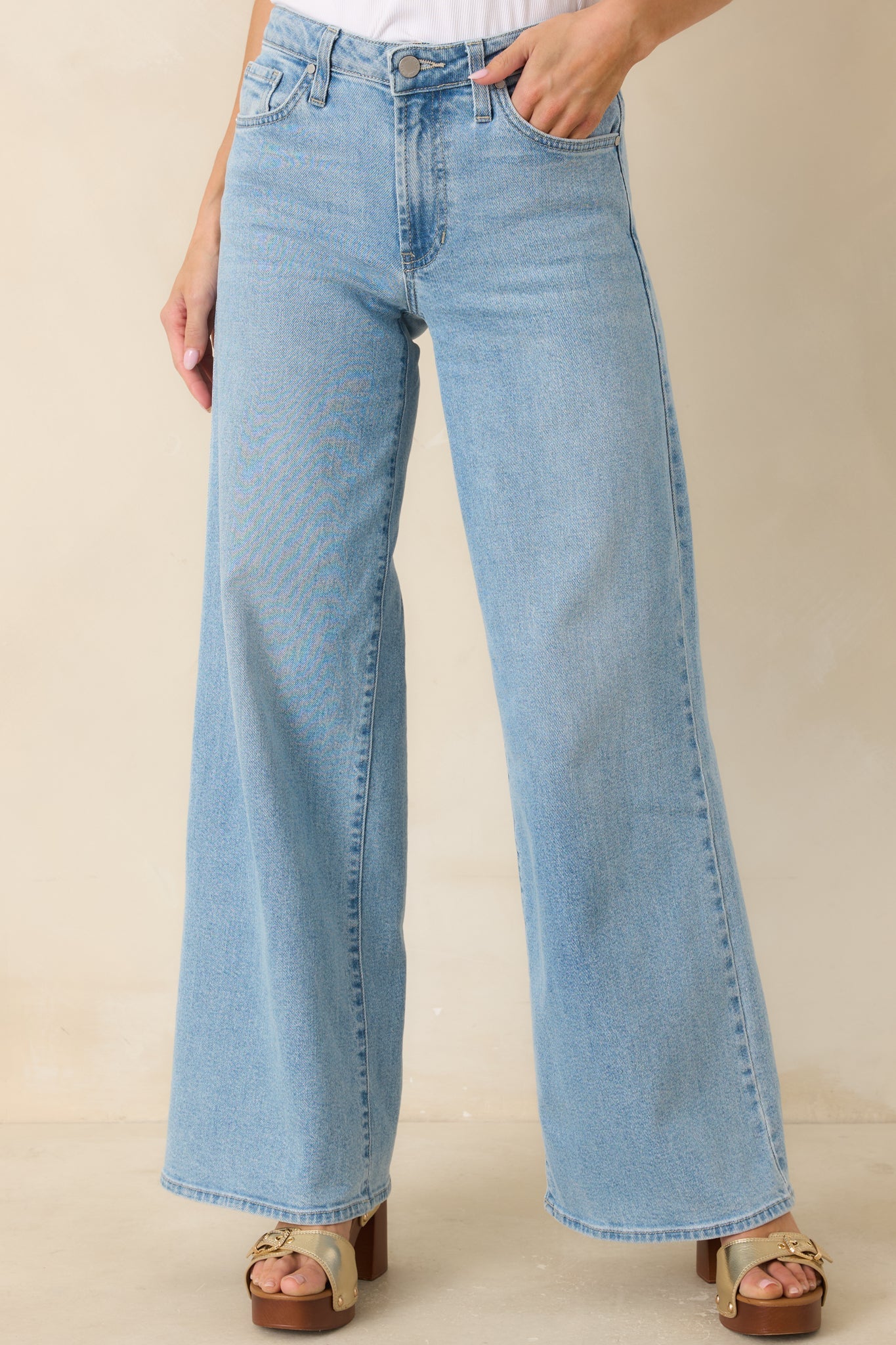I Have Plans Light Wash Cotton Denim Wide Leg Jeans
