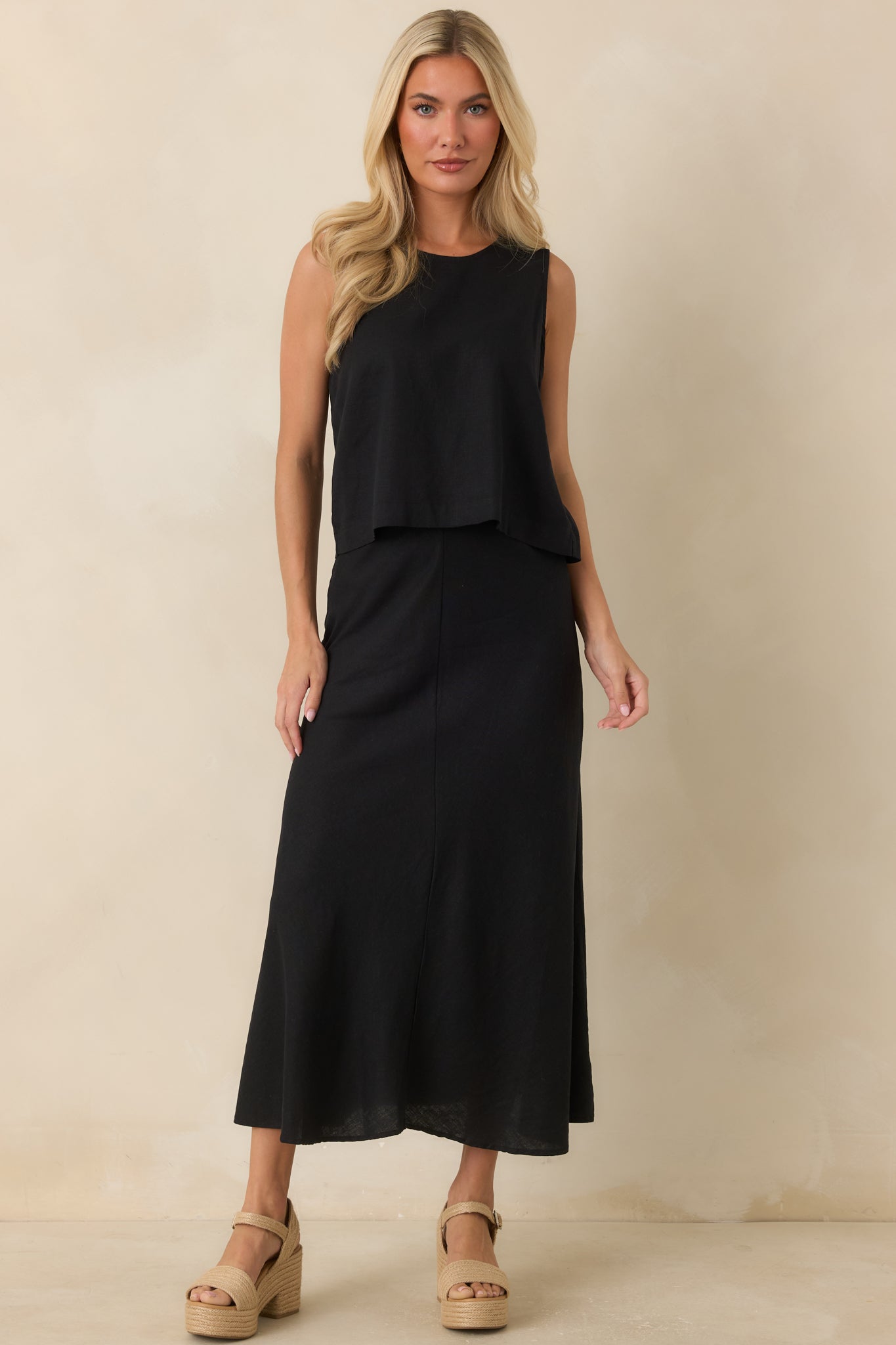Z Supply Meryl Black Linen Blend Midi Skirt