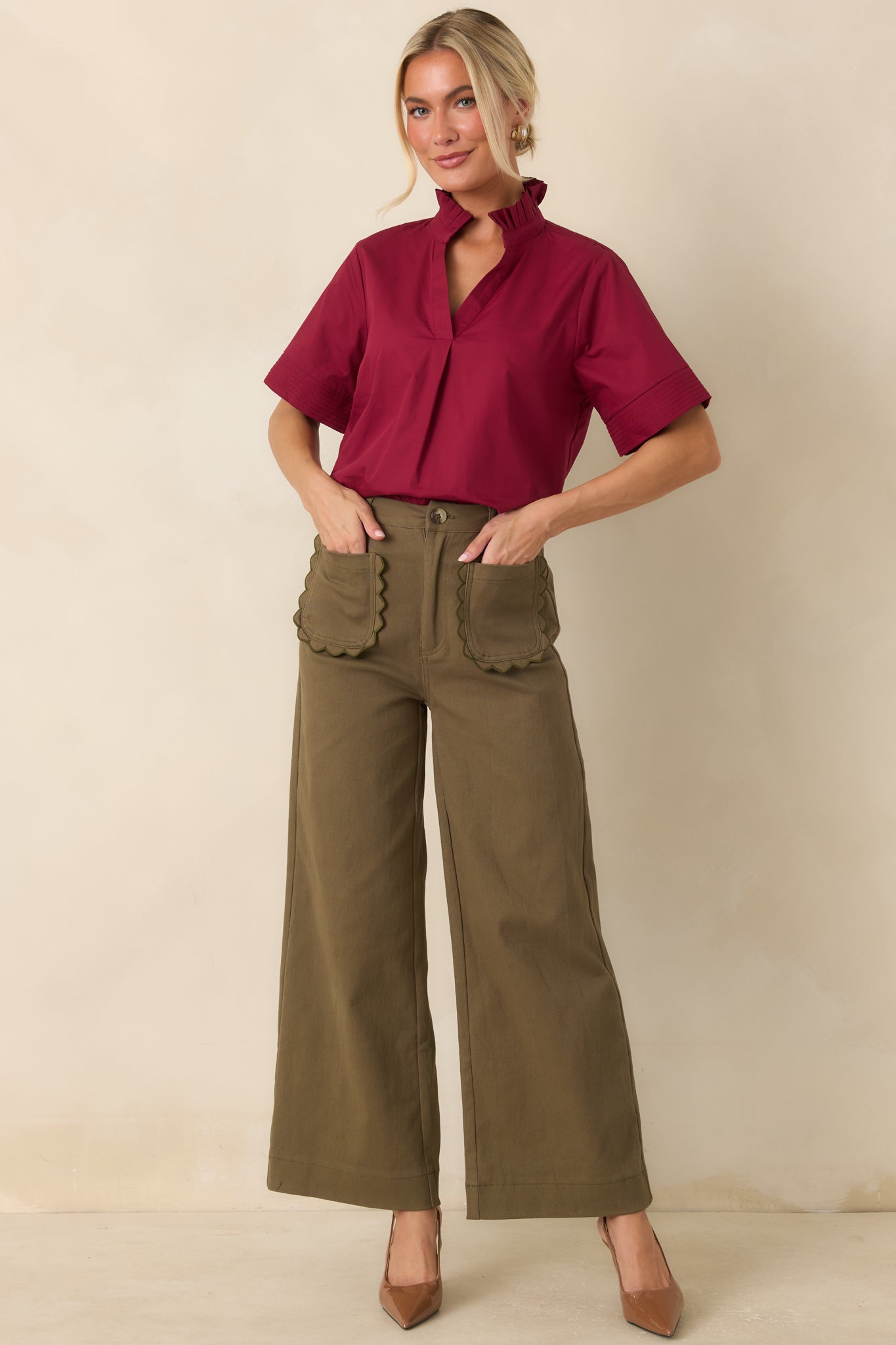 Memories Made Olive Green Cotton Wide Leg Pants