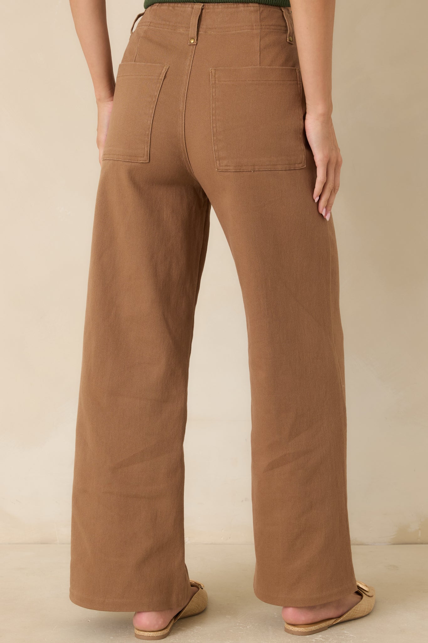 Business & Pleasure Camel Brown Cotton Wide Leg Cropped Pants