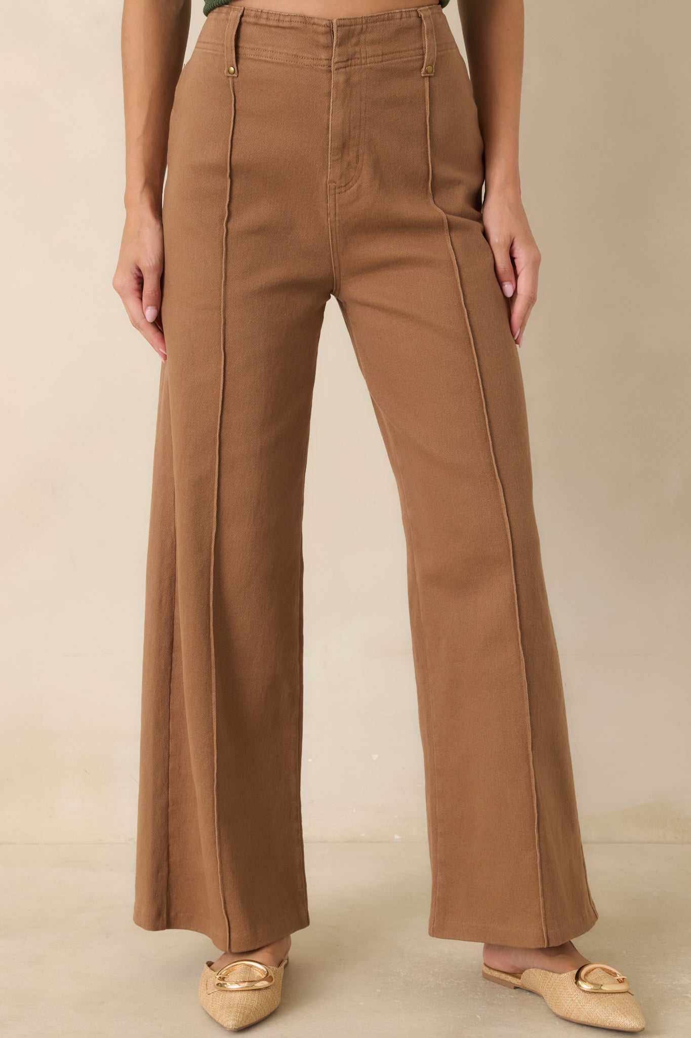 Business & Pleasure Camel Brown Cotton Wide Leg Cropped Pants