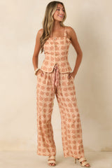 Write Me Back Tan & Ivory Printed Wide Leg Pants