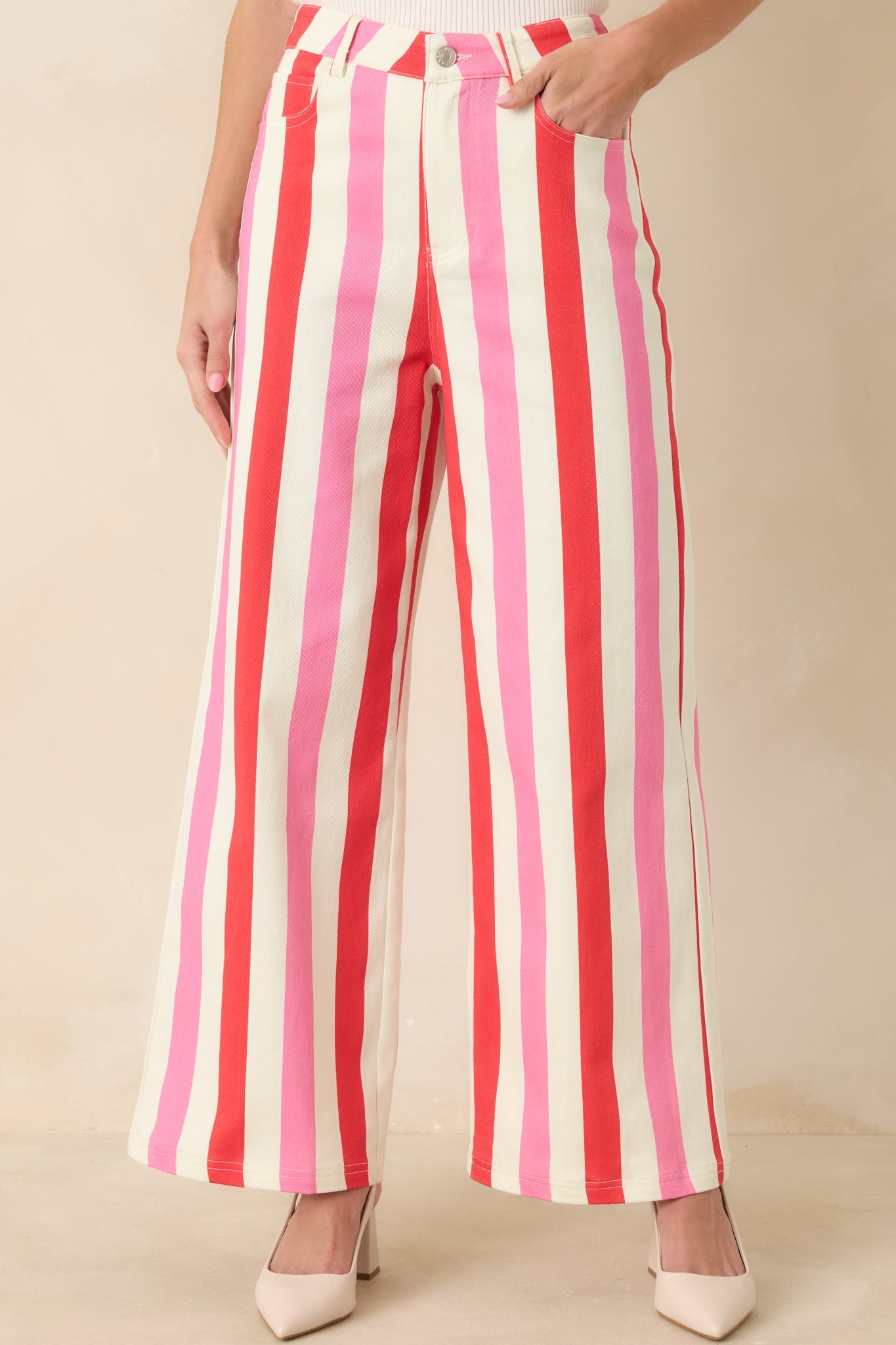 Making It Bright Pink Multi Striped Wide Leg Pants