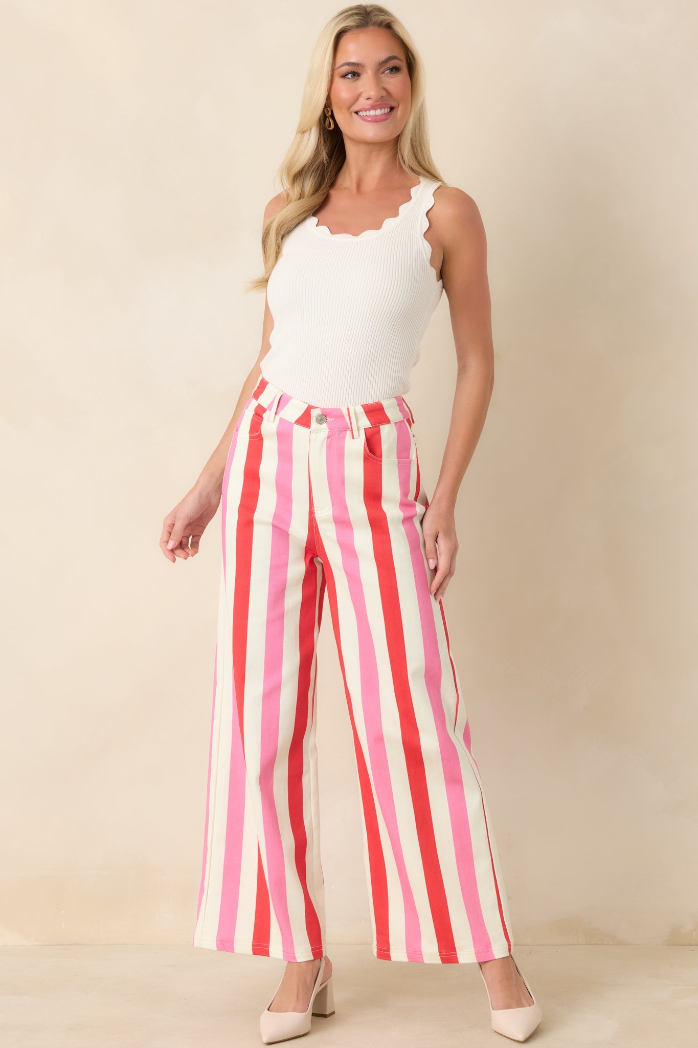 Making It Bright Pink Multi Striped Wide Leg Pants