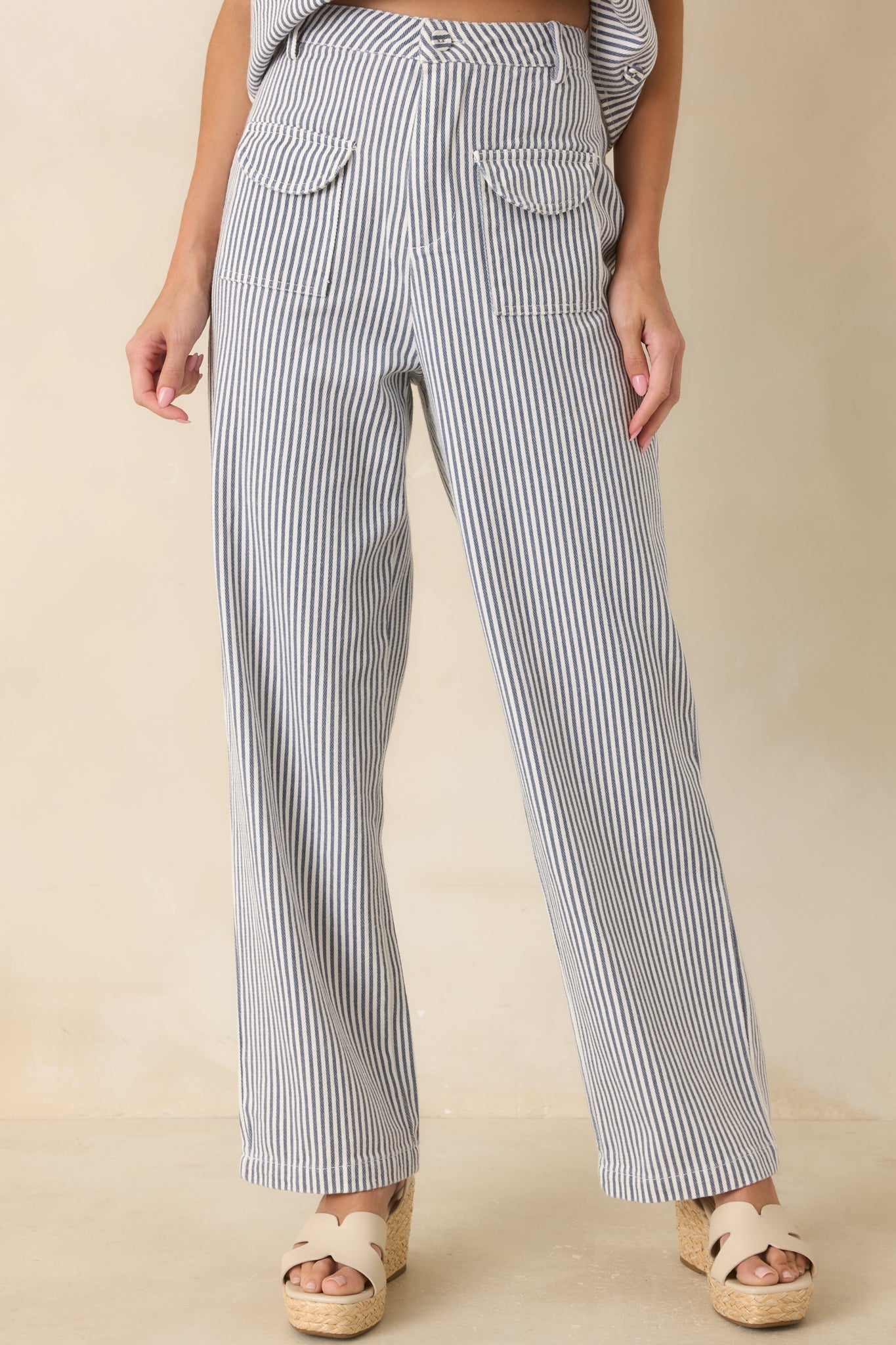 Ticket to Anywhere Blue Stripe Wide Leg Pants
