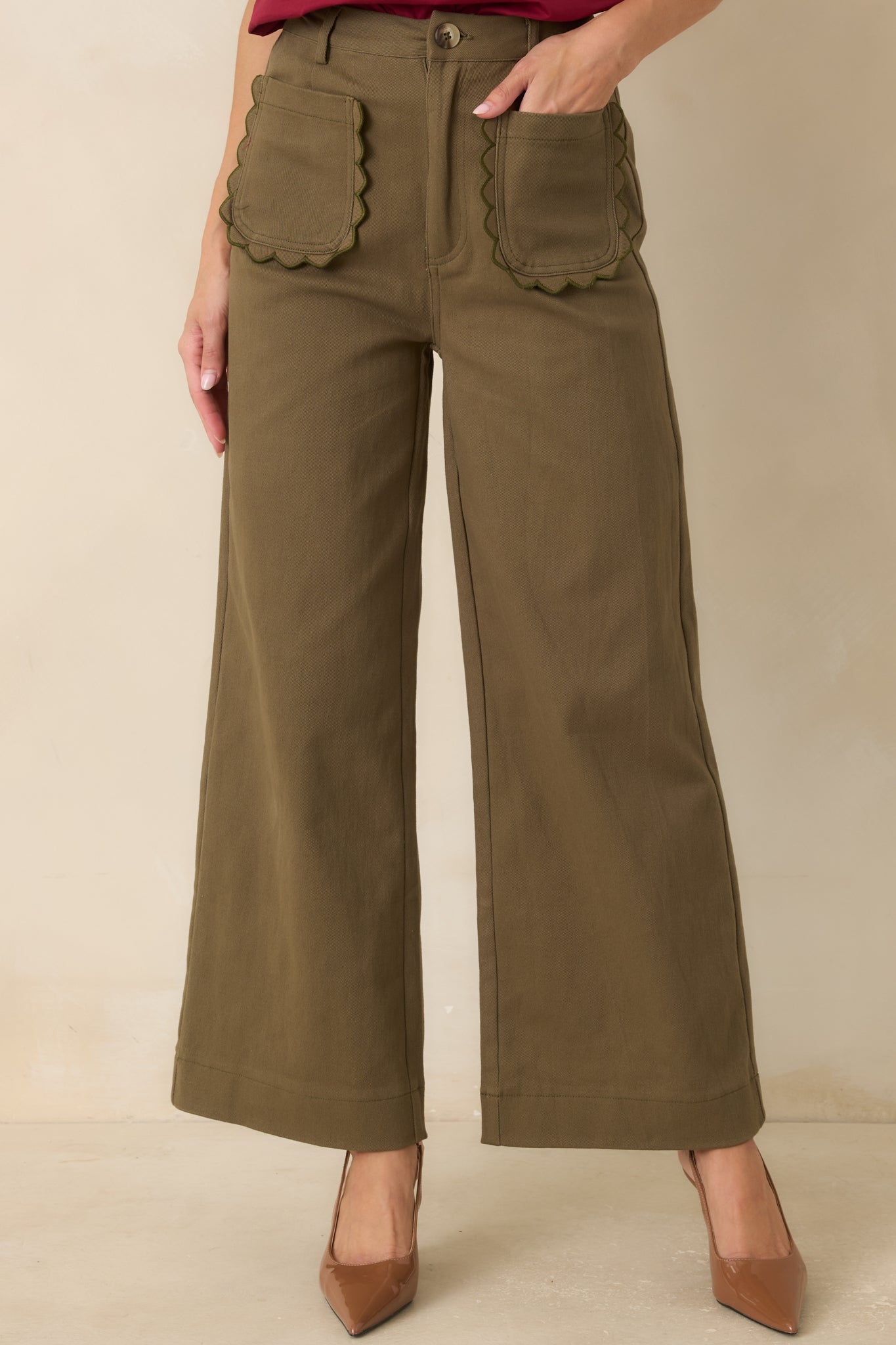 Memories Made Olive Green Cotton Wide Leg Pants