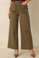 Memories Made Olive Green Cotton Wide Leg Pants