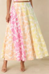 She's a Rainbow Multi Floral Cotton Linen Midi Skirt