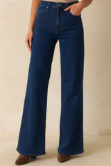 Wherever We Go Dark Wash Cotton Denim Wide Leg Jeans