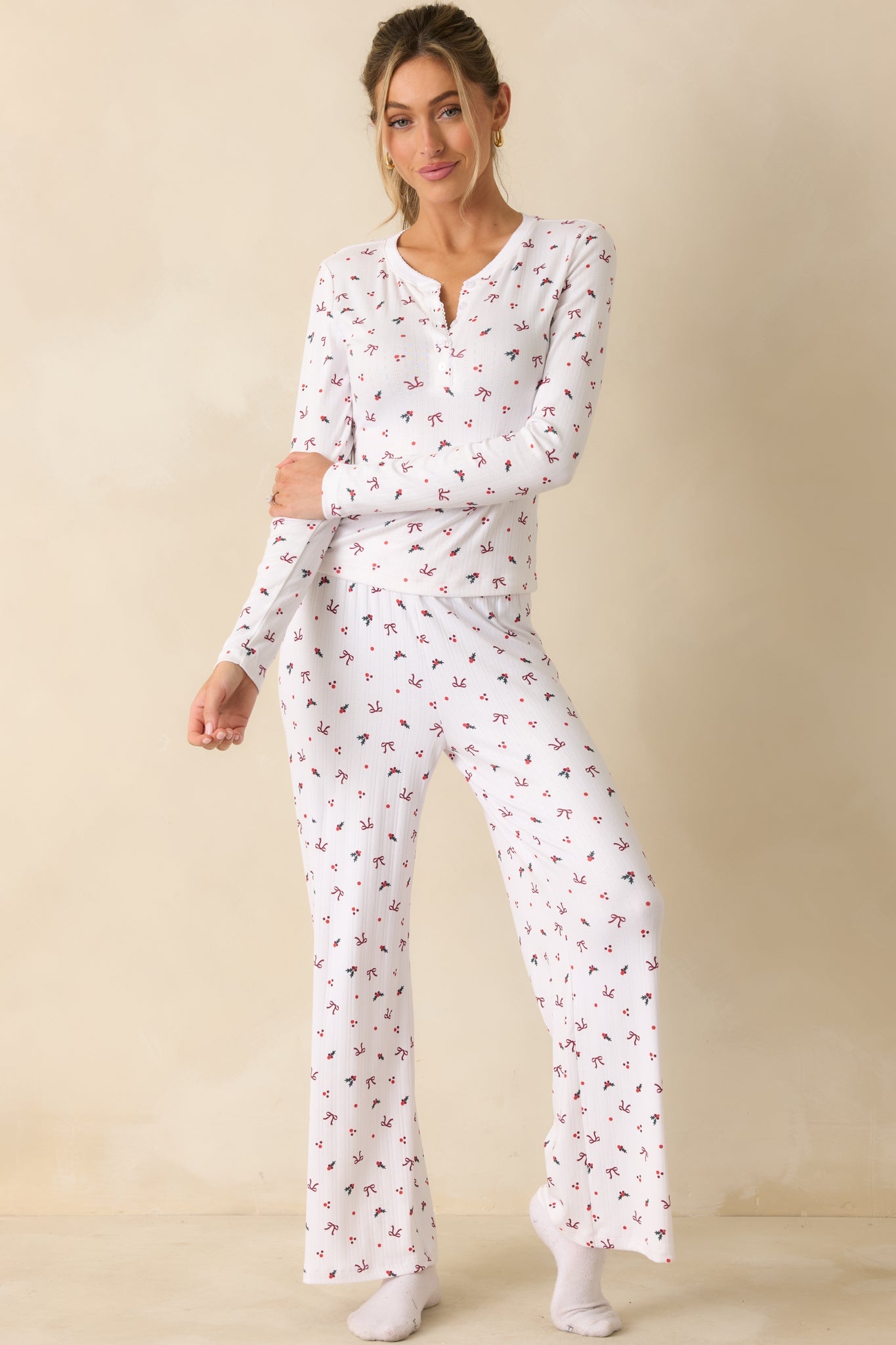 Z Supply White Multi Luxe Holly Pointelle Pajama Pants