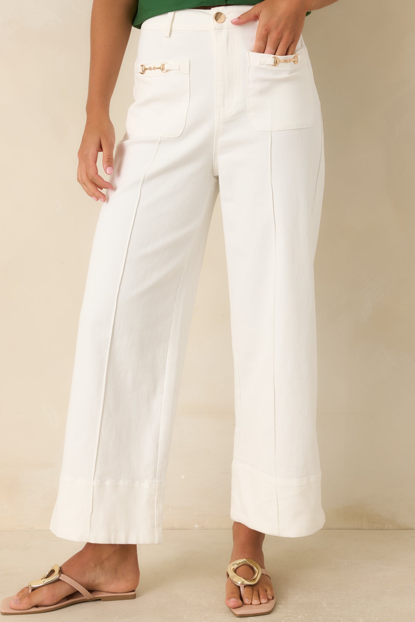 Looking Polished White Stretch Cotton Wide Leg Pants