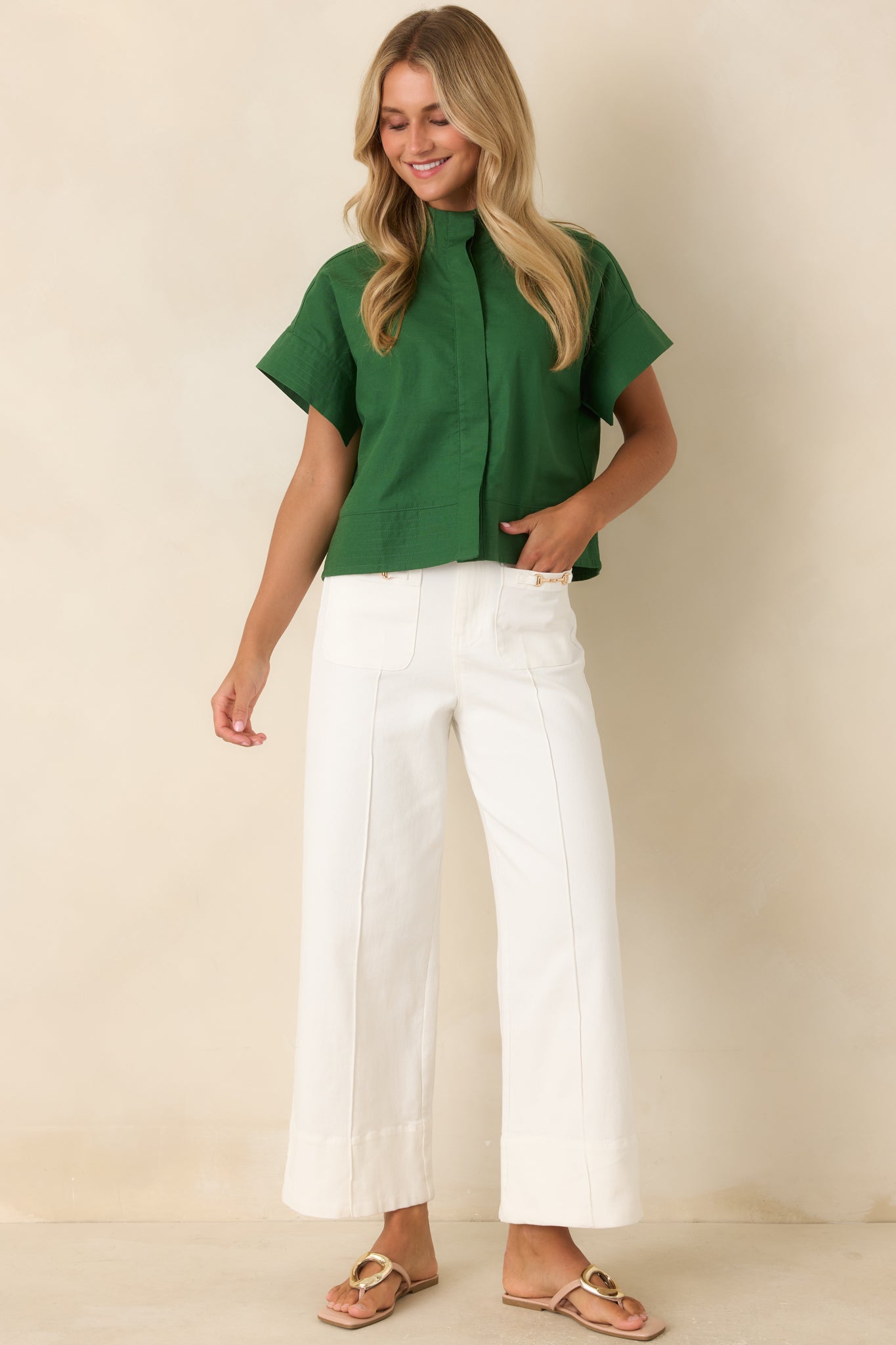 Looking Polished White Stretch Cotton Wide Leg Pants
