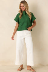 Looking Polished White Stretch Cotton Wide Leg Pants