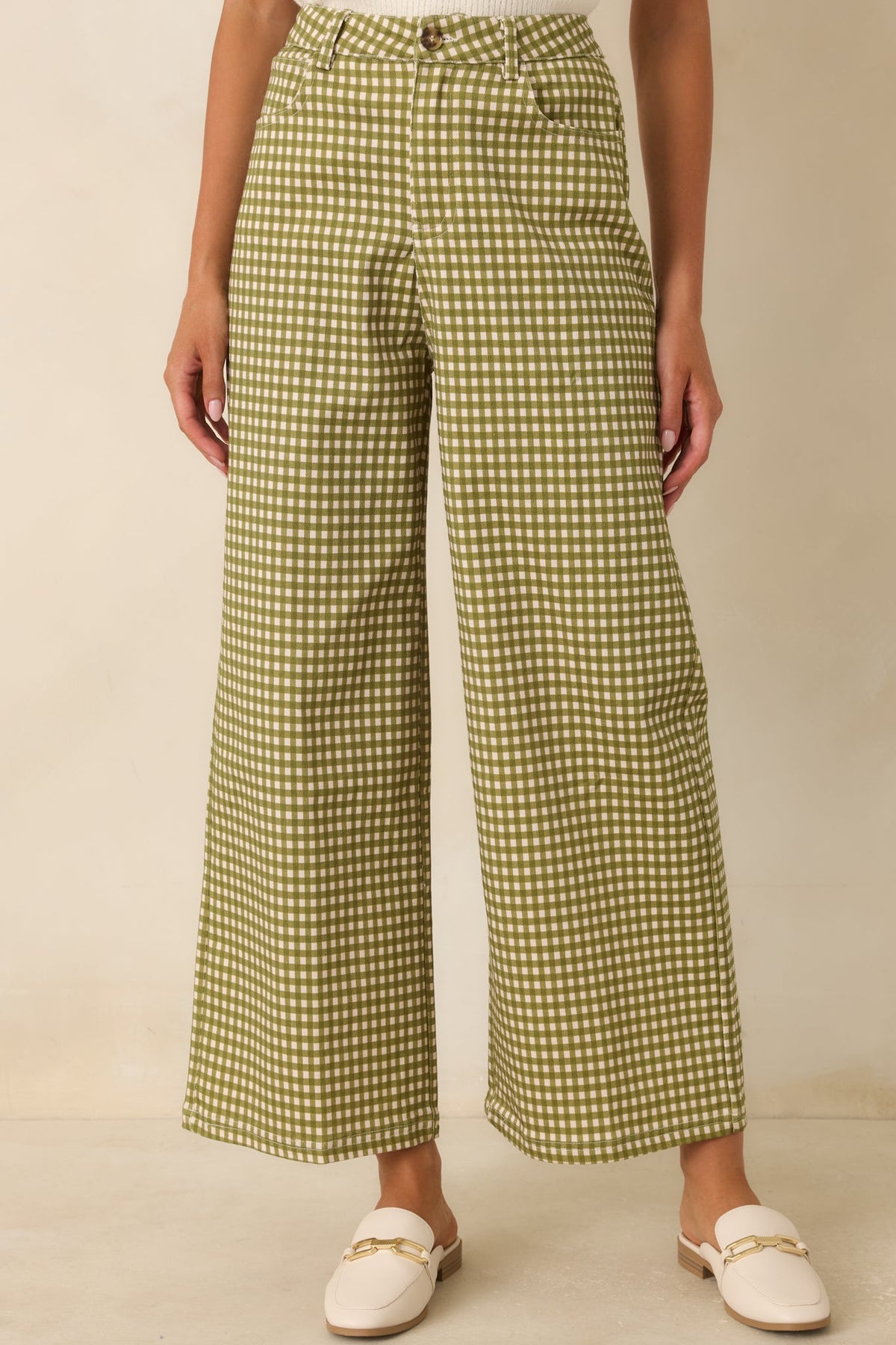Weekends in the Countryside Olive Gingham Wide Leg Pants