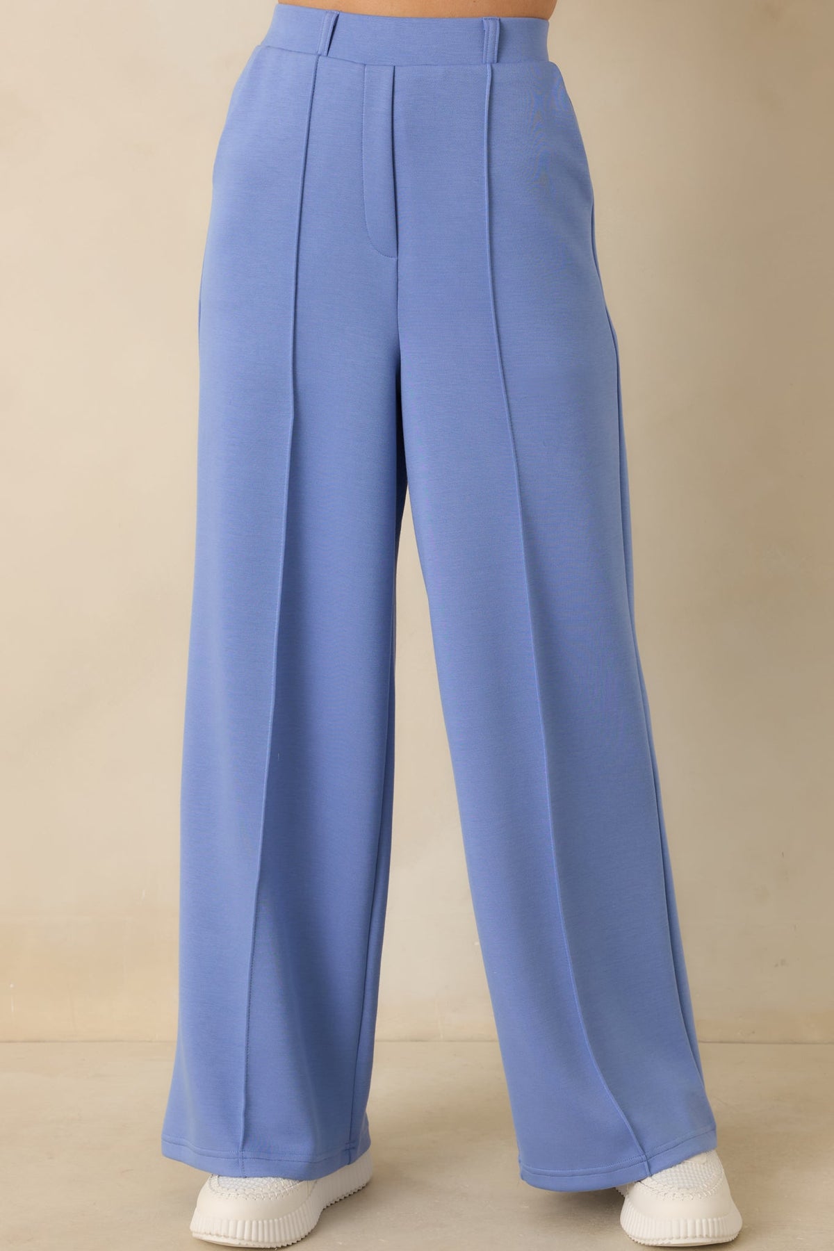 Ready to Jet Horizon Blue Knit High-Waisted Wide-Leg Pants