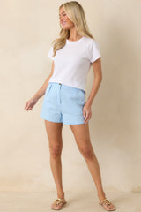 New Days Ahead Light Blue Cotton High Waist Shorts
